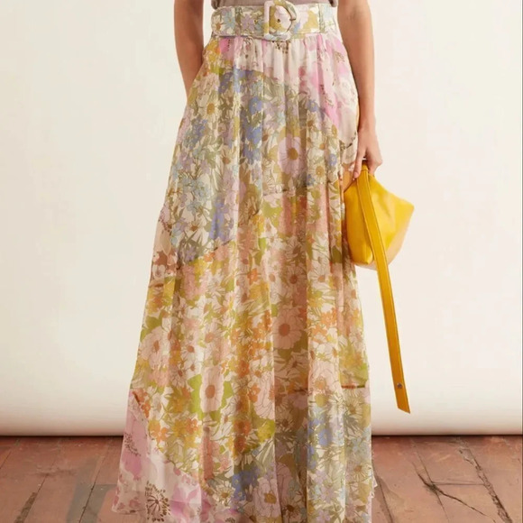 NEW! Boho Retro Patchwork Mixed Floral Print Silk Maxi Skirt - Picture 2 of 11